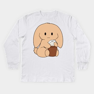 Tan Bunny Ice Coffee Kids Long Sleeve T-Shirt